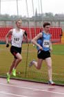 Rory Mudd (Oaklands College) leads Barry Maskell (Gateshead College) during the 1S00 metres, British College Championships, Gateshead International Stadium.